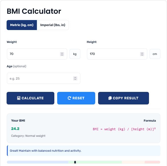 Clinical BMI assessment interface showing multiple measurement validation
