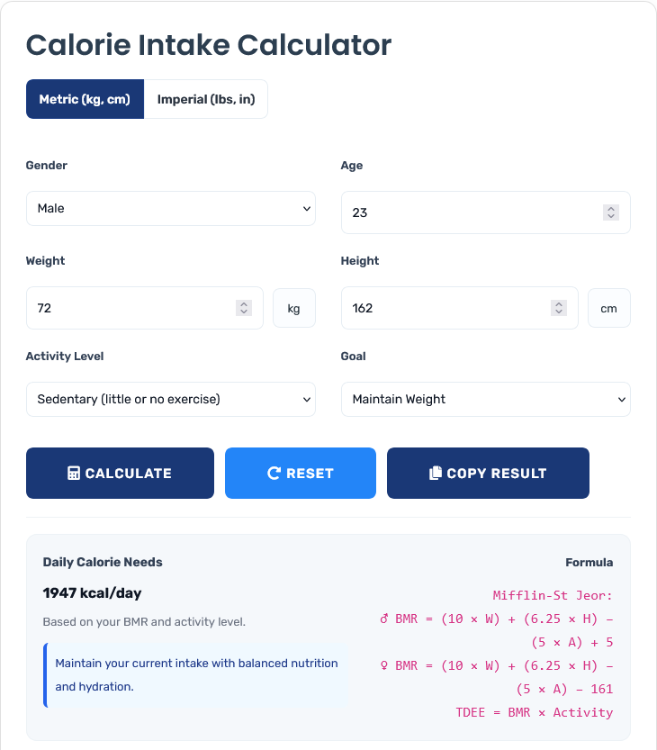 Medical nutrition calculation interface showing adjusted metabolic equations and clinical validation protocols