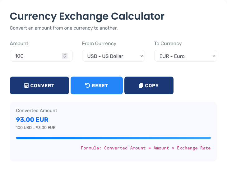 Professional currency exchange calculator showing real-time conversion analysis