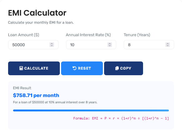 EMI Calculator - Calculate business loan EMIs with accurate projections