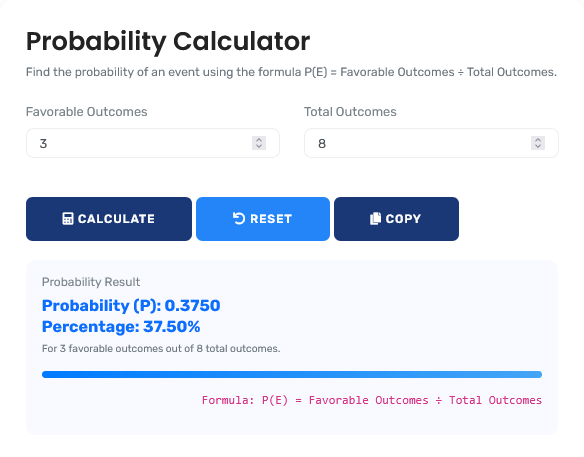Professional probability calculator interface showing advanced statistical distributions and Bayesian analysis