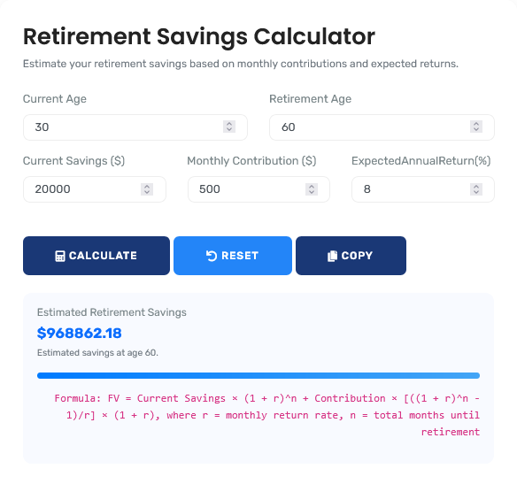 Professional retirement savings calculator interface showing detailed Monte Carlo simulations and withdrawal strategies